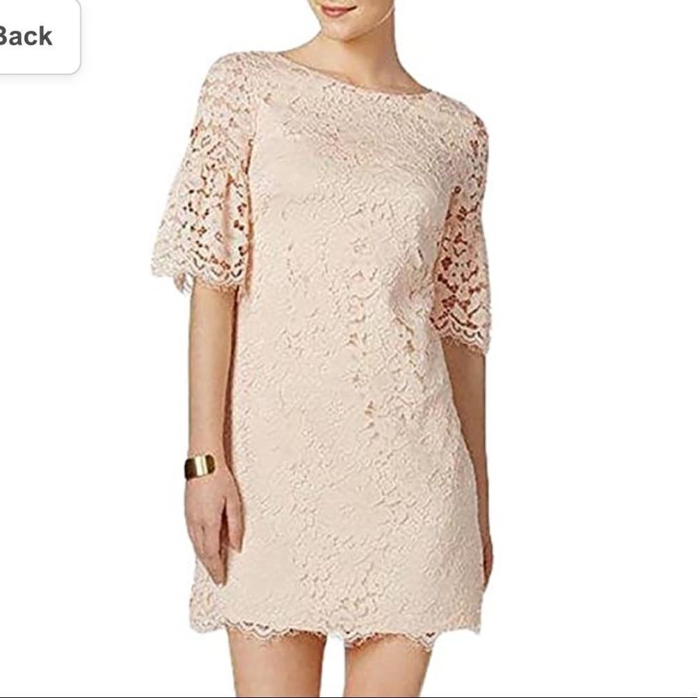 NWT Vince Camuto Peach Lace Bell Sleeve Sheath Dress